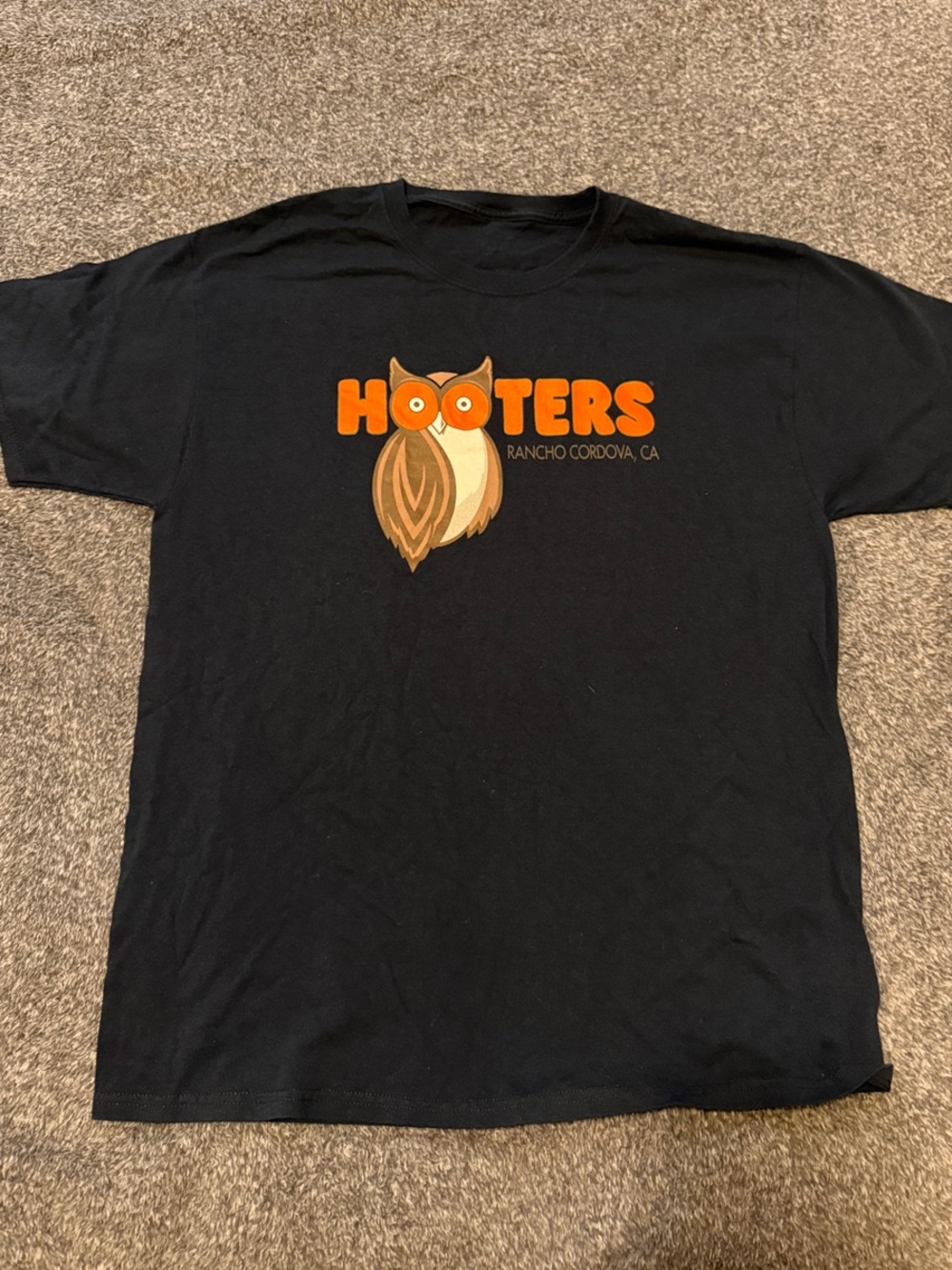 Rancho Cordova, CA Hooters Black Tee with Owl Logo